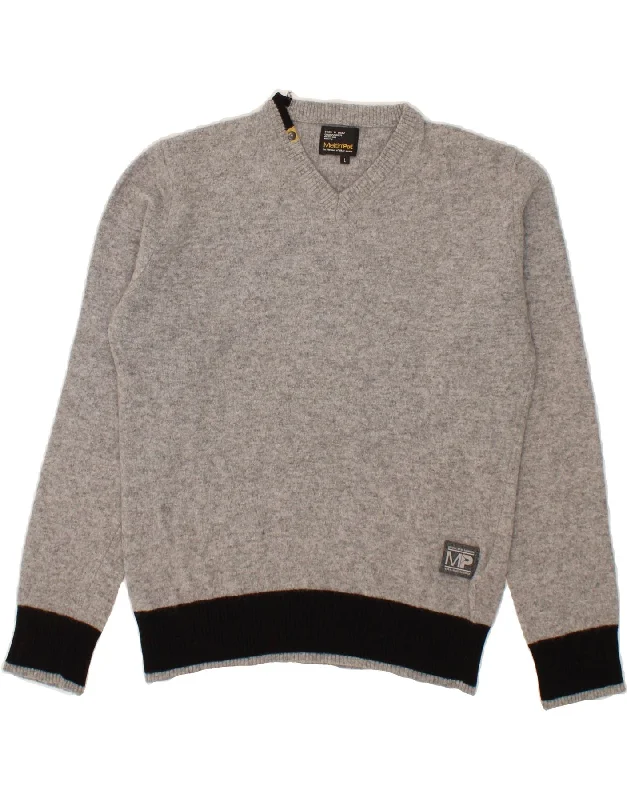 Deal of the Day MELTIN' POT Womens V-Neck Jumper Sweater UK 16 Large Grey Colourblock Wool Deal of the Day MELTIN' POT Womens V-Neck Jumper Sweater UK 16 Large Grey Colourblock Wool
