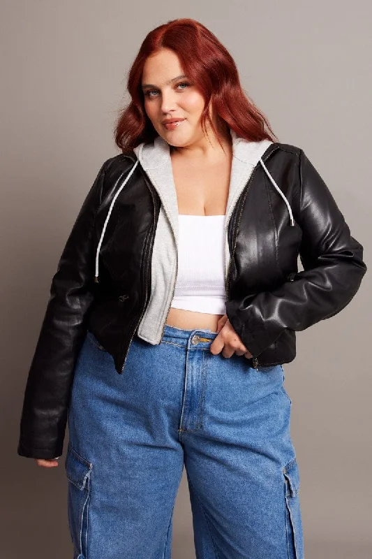 Super Deal Black Pu Biker With Removeable Fleece Insert