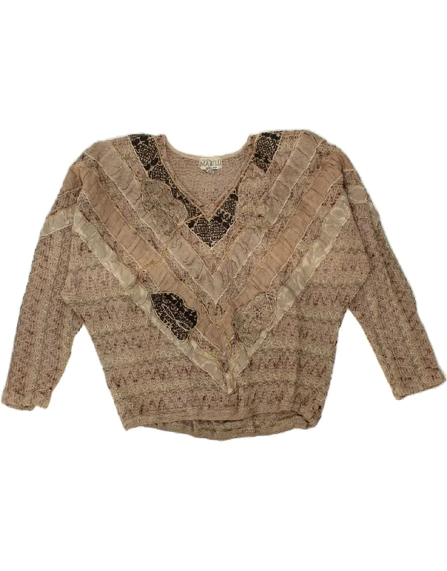 Special Savings MARILU Womens V-Neck Jumper Sweater UK 14 Large Beige Chevron Cotton Special Savings MARILU Womens V-Neck Jumper Sweater UK 14 Large Beige Chevron Cotton