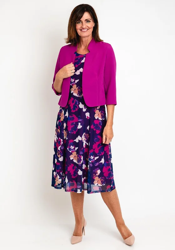 Shop and Save Avalon Two Piece Bolero & Dress, Floral Magenta