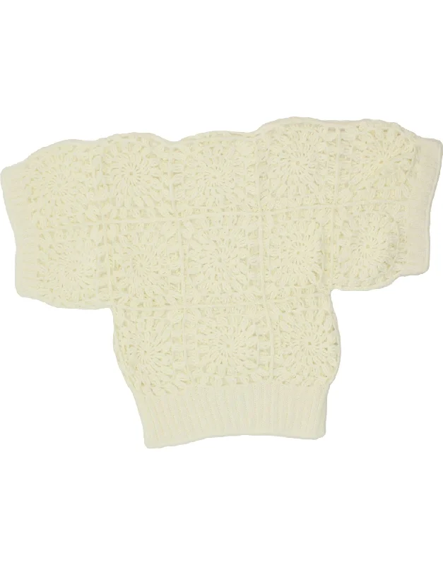 Big Discounts VINTAGE Womens Crochet Boat Neck Jumper Sweater UK 10 Small Off White