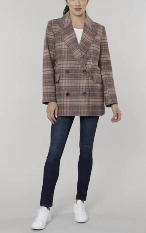 Savings Spectacular Oversized Plaid Double Breasted Blazer In Brown/multi