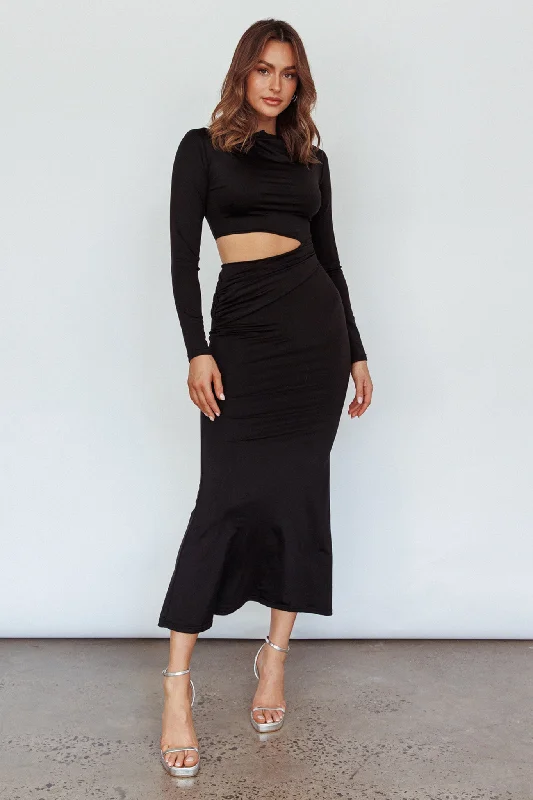 Year-End Sale Rajah Long Sleeve Cut-Out Midi Dress Black
