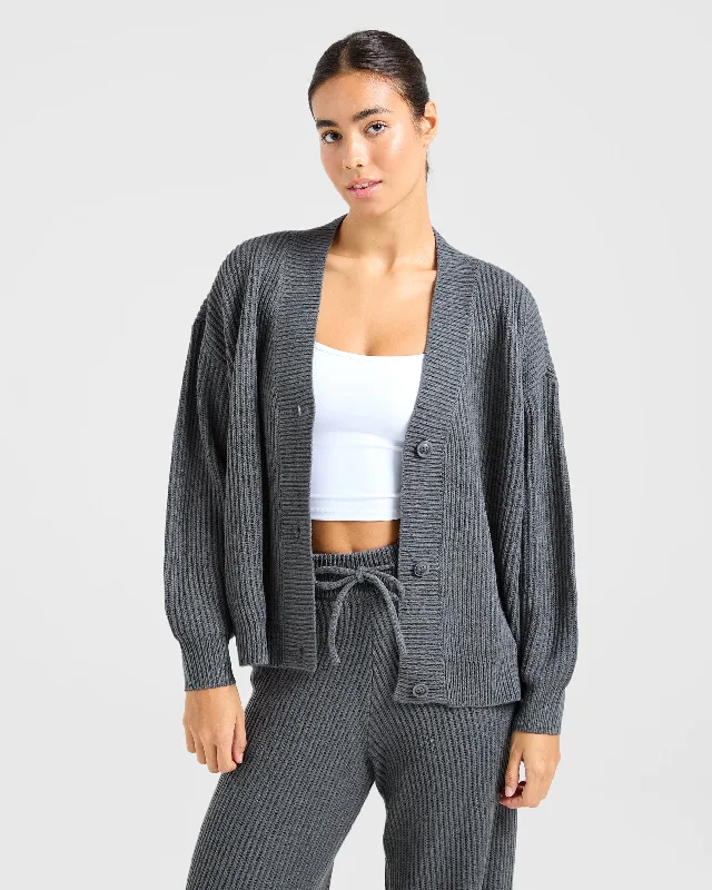 Deal Explosion Lounge Oversized Knit Cardigan - Charcoal