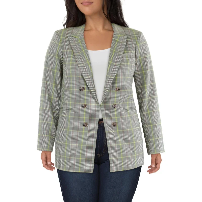 Blowout Sale Womens Plaid Work Day Wear One-Button Blazer
