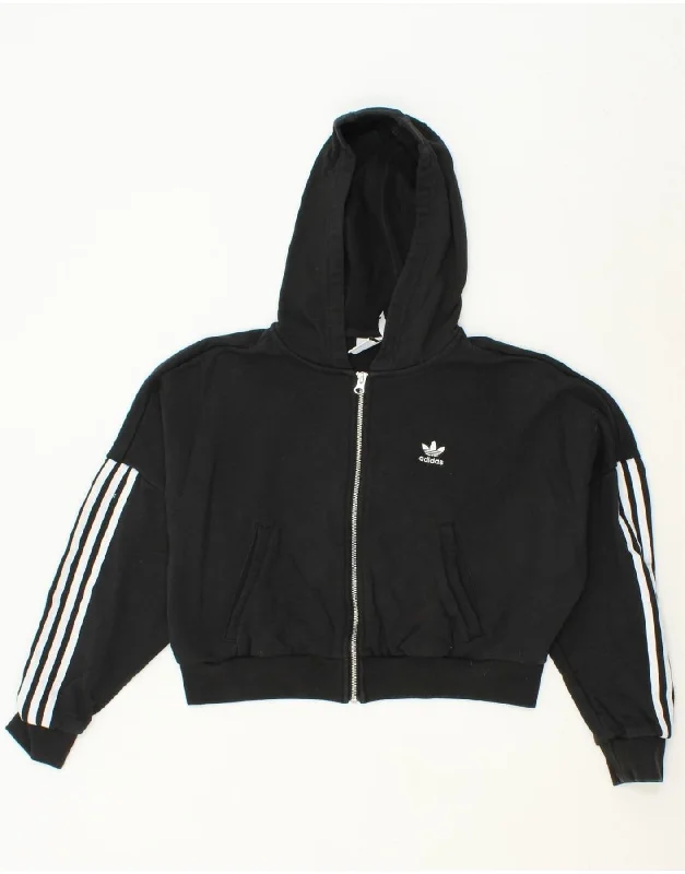 Deal Zone ADIDAS Womens Oversized Crop Zip Hoodie Sweater UK 10 Small Black Cotton