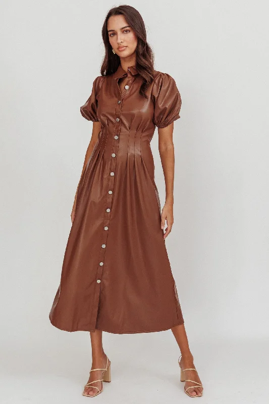 Blowout Deals Zurich A-line Puff Sleeve Midi Dress Chocolate