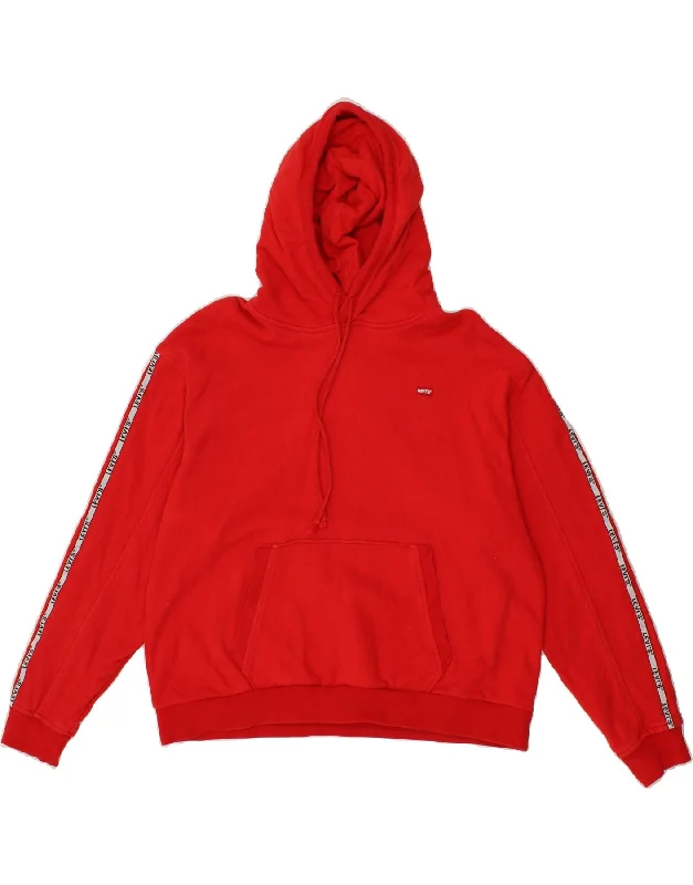 Markdown Madness LEVI'S Womens Oversized Graphic Hoodie Jumper UK 14 Medium Red Cotton