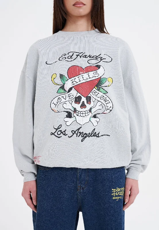 Referral Discount Womens Love Kill Slowly Crew Neck Sweatshirt - Grey