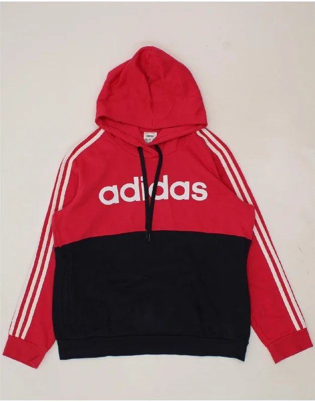 Sale Event ADIDAS Womens Graphic Hoodie Jumper UK 20/22 XL Pink Colourblock Cotton