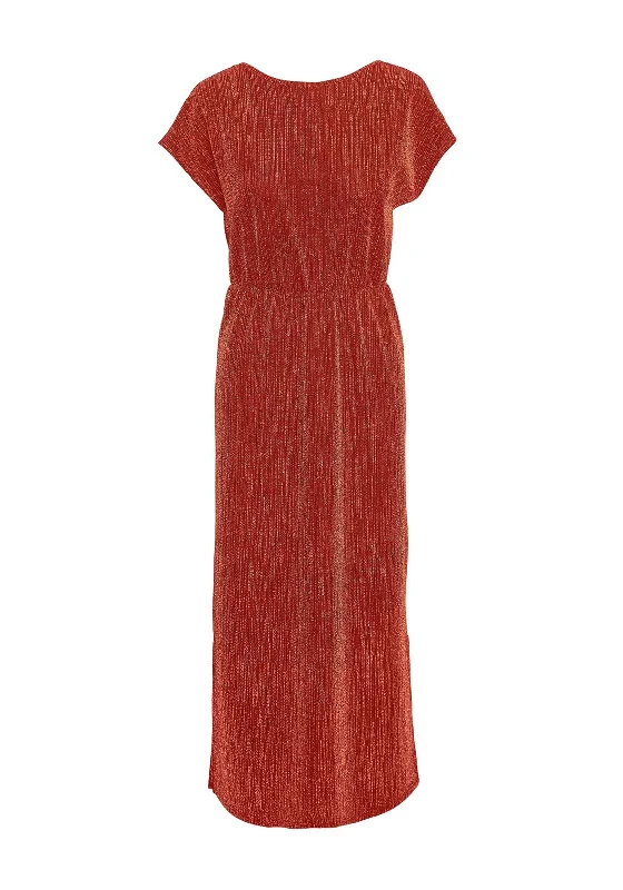 Don't Wait Vero Moda Elma Gold Detail Maxi Dress, Red Ochre