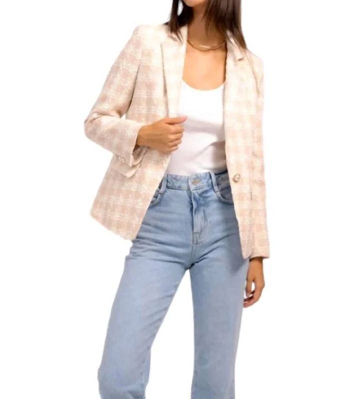 Price Meltdown Jasper Patched Tweed Blazer In Baby Pink
