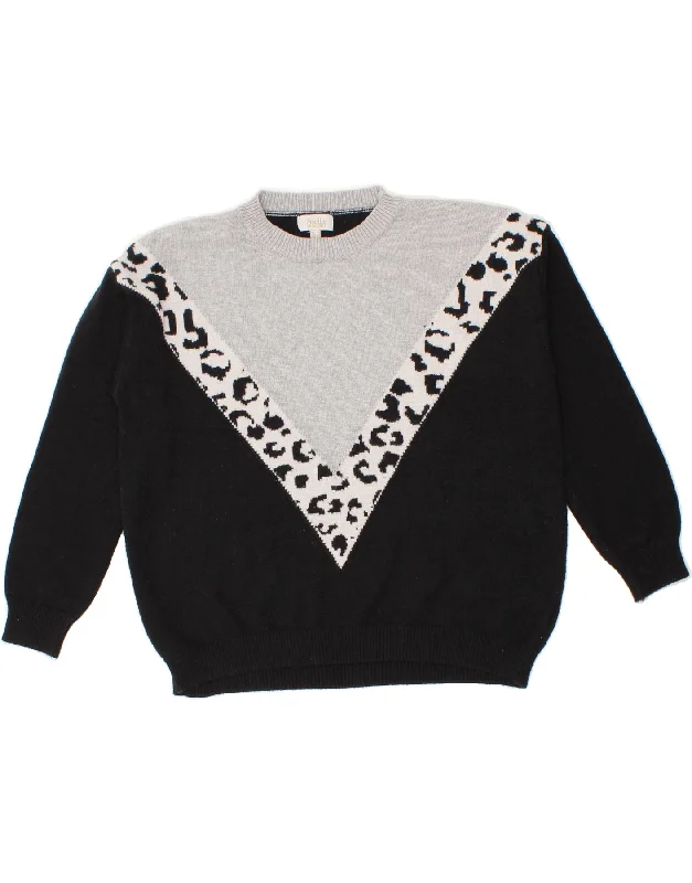 Huge Discounts VINTAGE Womens Crew Neck Jumper Sweater UK 12 Medium Black Colourblock Huge Discounts VINTAGE Womens Crew Neck Jumper Sweater UK 12 Medium Black Colourblock