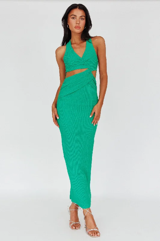 Year-End Sale Giulia Cut-out Ribbed Halterneck Midi Dress Green