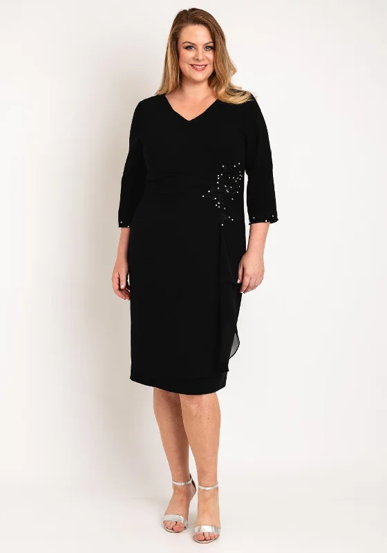 Friends and Family Sale Lizabella Applique Waist Midi Dress, Black