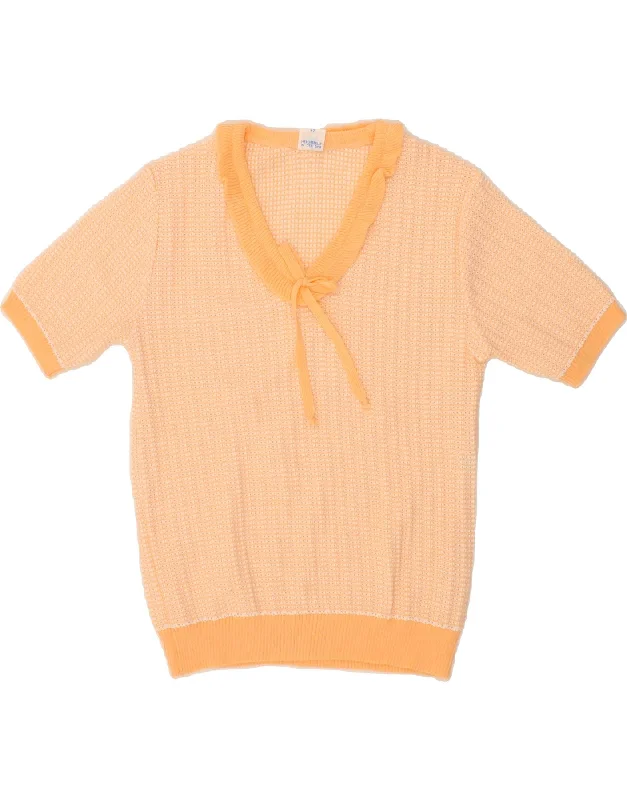 New Deals VINTAGE Womens Crop Short Sleeve V-Neck Jumper Sweater EU 42 Large Yellow