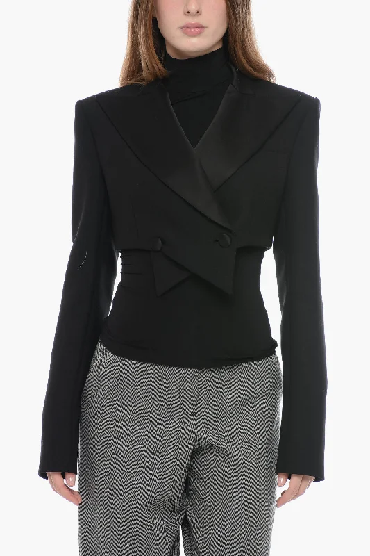 Deep Discounts Laquan Smith Crossed Cropped Blazer With Satin Lapel S Standard Size