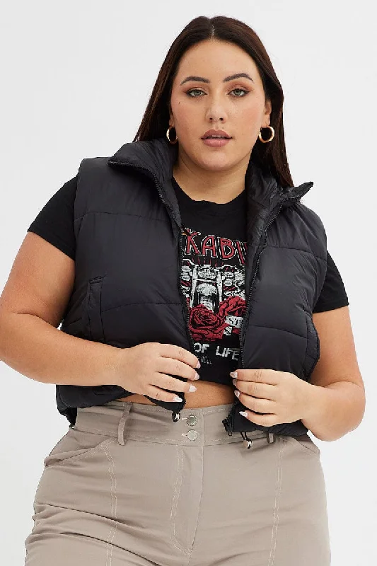 Shop and Save Black Puffer Vest Sleeveless Crop