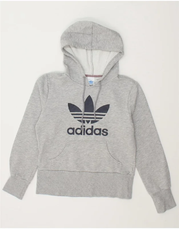 Price Drop ADIDAS Womens Graphic Hoodie Jumper EU 38 Medium Grey Cotton