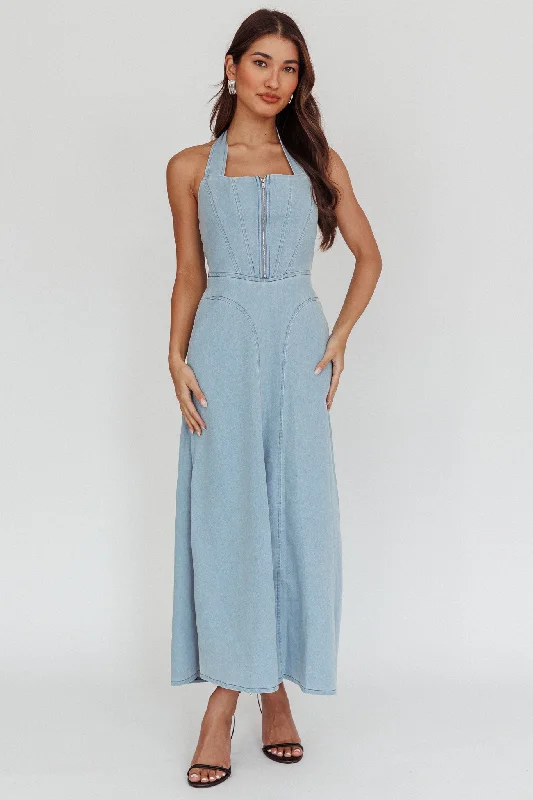 Act Now Lumi A-Line Maxi Dress Light Denim Blue