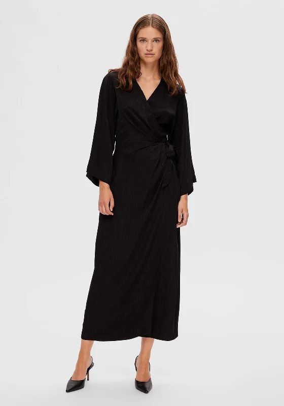 Midnight Madness Selected Femme Tyra Wrap Maxi Dress, Black