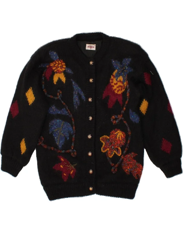 Sale Event VINTAGE Womens Cardigan Sweater UK 10 Small Black Floral Wool