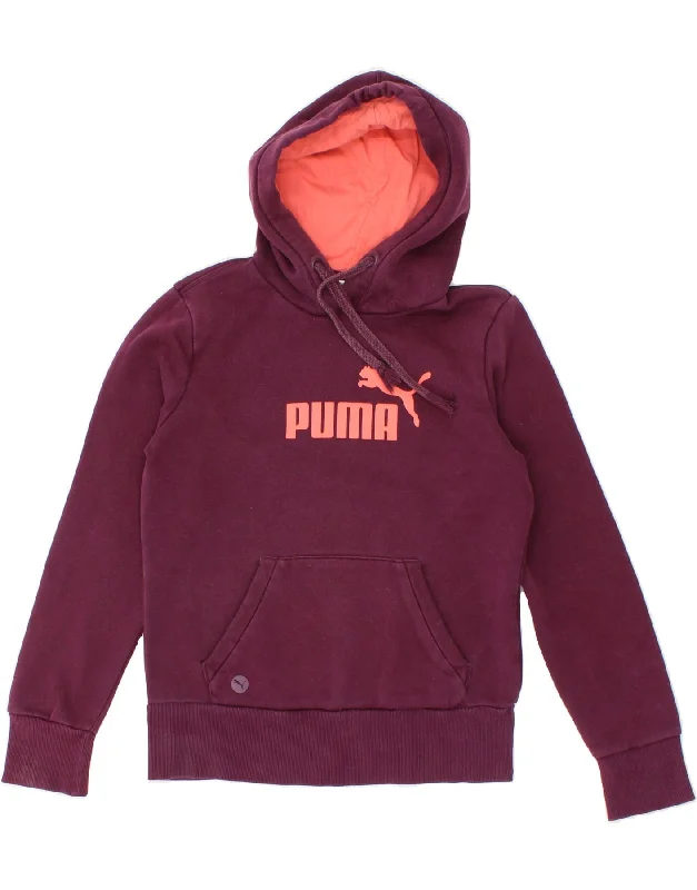 Limited Quantity PUMA Womens Graphic Hoodie Jumper UK 12 Medium  Maroon Cotton
