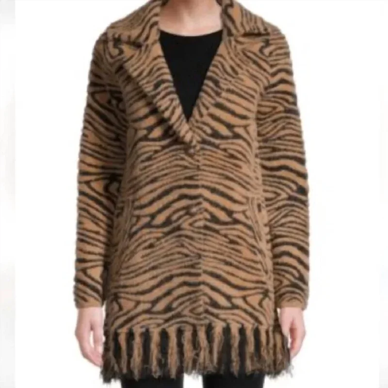 Seasonal Clearance Women's Fringe Coatigan In Tiger Rust