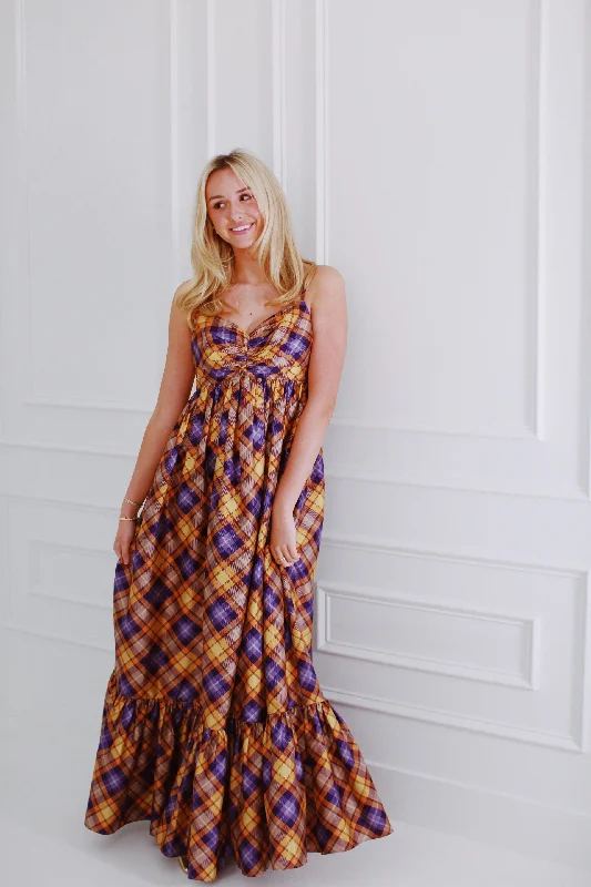 Limited Stock The Ray Maxi Dress - Orange/Purple Plaid