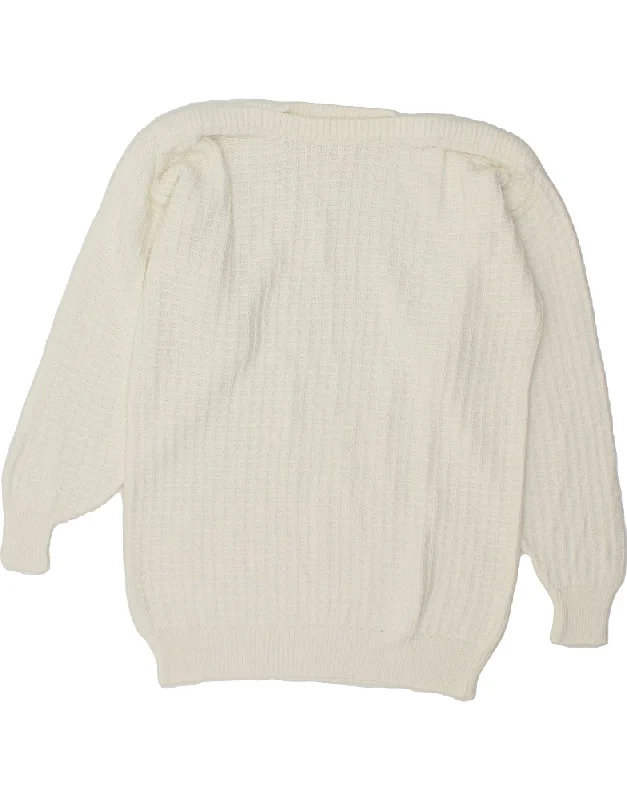 Best Bargains VINTAGE Womens Boat Neck Jumper Sweater UK 16 Large White Check