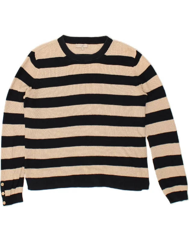 Today’s Deal HOBBS Womens Crew Neck Jumper Sweater UK 16 Large Black Striped Cotton