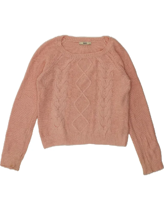 Super Sale OASIS Womens Crop Boat Neck Jumper Sweater UK 10 Small Pink Cotton