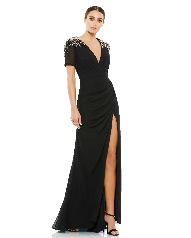 Major Savings Sequined Embellished Shoulder Evening Gown