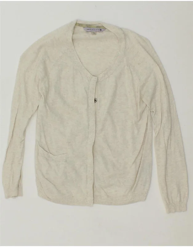 Overstock Sale FAT FACE Womens Crop Cardigan Sweater UK 10 Small Off White Cotton