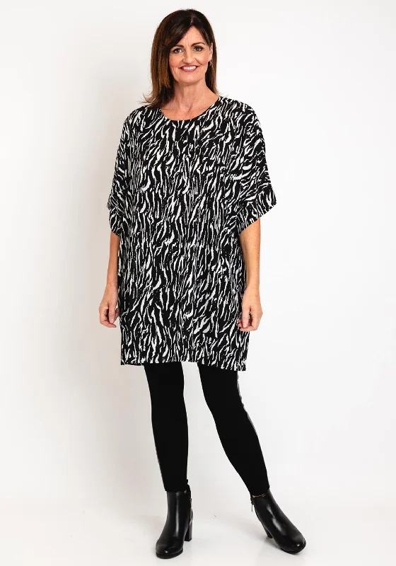Huge Discounts Malissa J One Size Zebra Print Long Top, Black