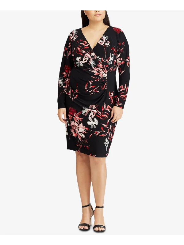 Massive Deals AMERICAN LIVING Womens Black Floral Long Sleeve V Neck Knee Length Cocktail Sheath Dress Massive Deals AMERICAN LIVING Womens Black Floral Long Sleeve V Neck Knee Length Cocktail Sheath Dress