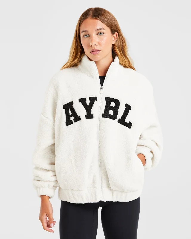 Daily Deals Varsity Oversized Fleece Zip Up Jacket - Cream