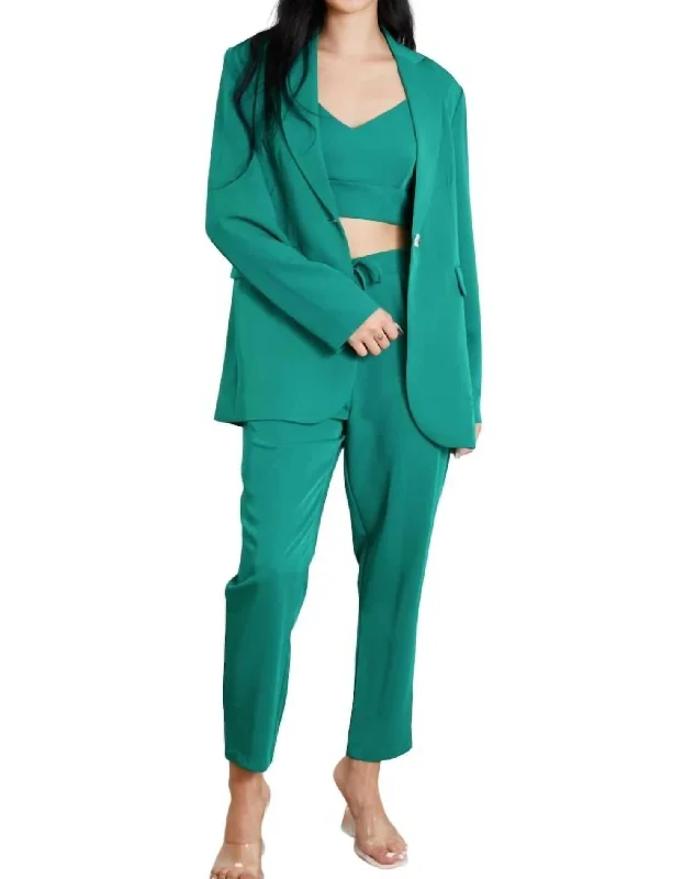 Lowest Prices 3-Piece Bra, Blazer And Pant Set In Kelly Green