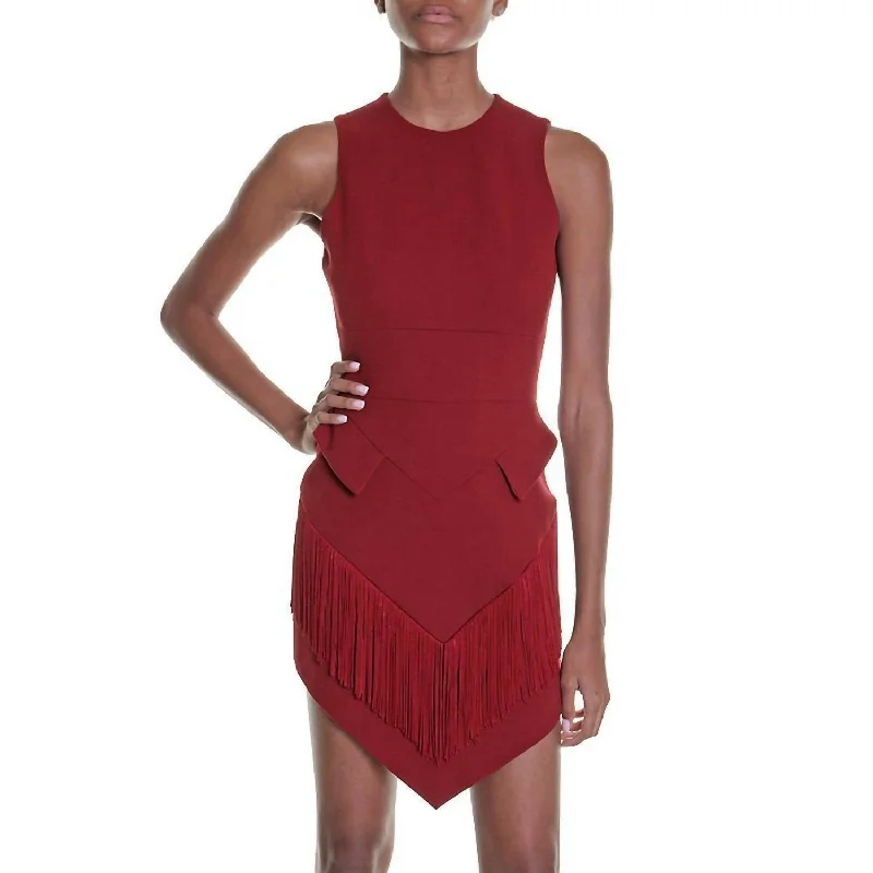 Super Bargain Halter Neck Fringe Trim Cocktail Dress In Red