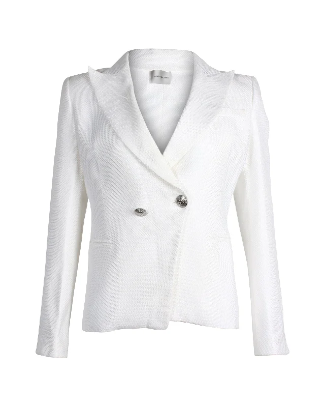 Exclusive Offers Pierre Balmain Peak Lapel Double-Breasted Blazer in White Cotton