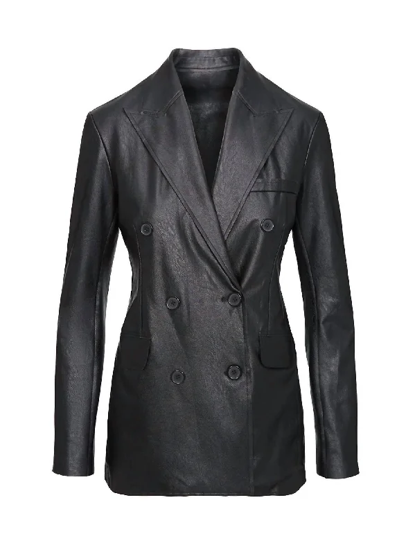 Crazy Deals Faux Leather Double - Breasted Blazer Flt200 In Black