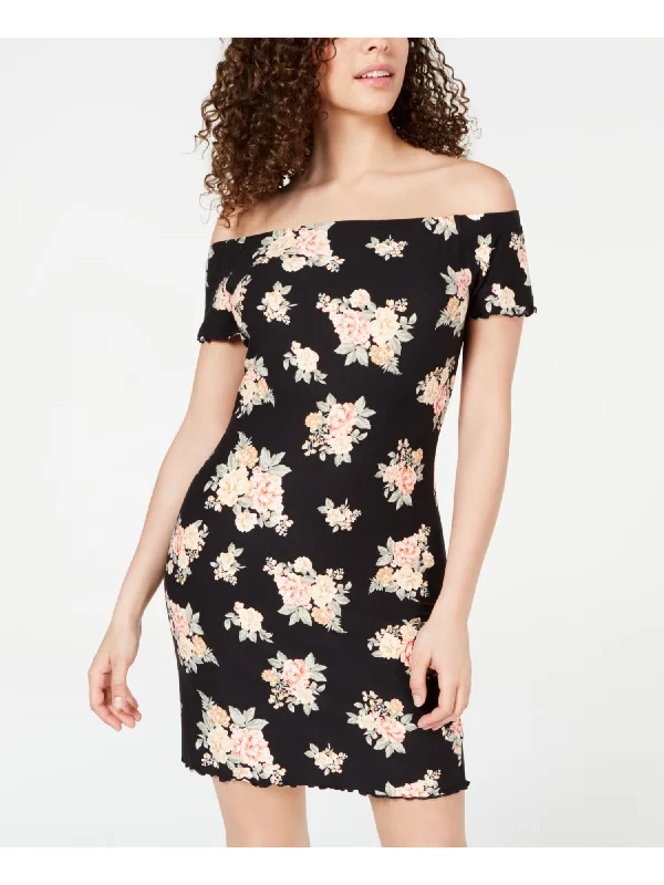 Big Savings ULTRA FLIRT Womens Black Floral Short Sleeve Off Shoulder Short Shift Dress Big Savings ULTRA FLIRT Womens Black Floral Short Sleeve Off Shoulder Short Shift Dress