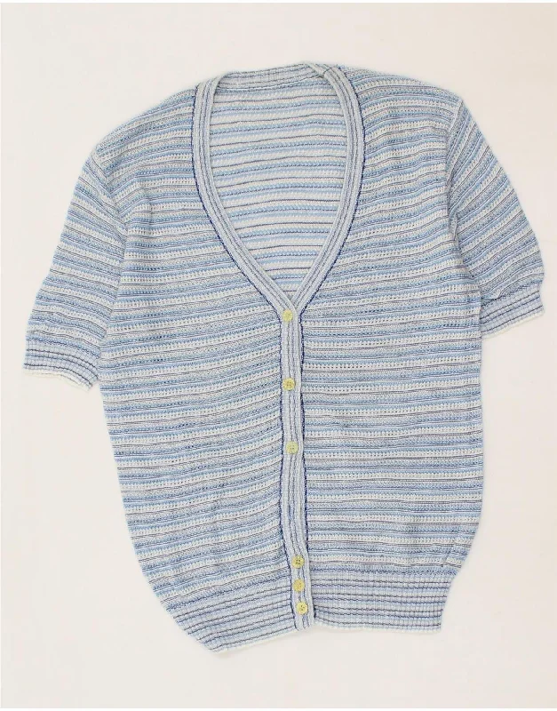 Deal of the Week VINTAGE Womens Short Sleeve Cardigan Sweater UK 12 Medium Blue Striped Deal of the Week VINTAGE Womens Short Sleeve Cardigan Sweater UK 12 Medium Blue Striped
