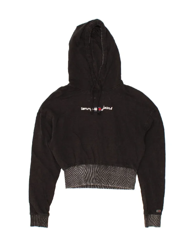 Limited Availability TOMMY HILFIGER Womens Crop Graphic Hoodie Jumper UK 6 XS Black Colourblock Limited Availability TOMMY HILFIGER Womens Crop Graphic Hoodie Jumper UK 6 XS Black Colourblock