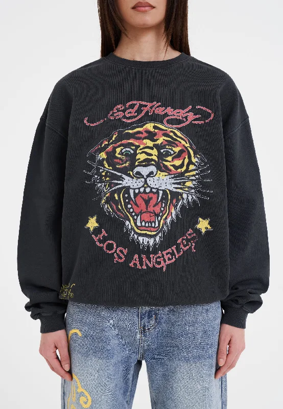 Special Promotion Womens Tiger-Vintage-Roar Crew Neck Sweatshirt - Black