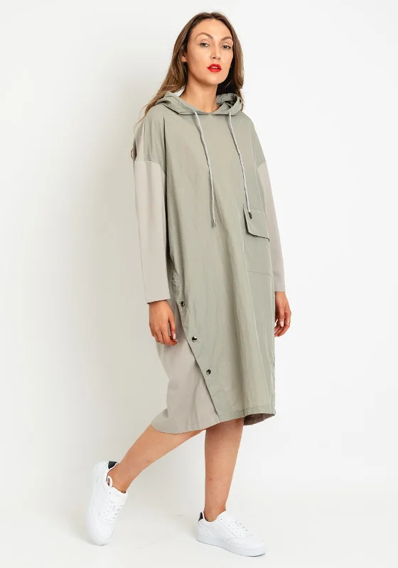 Huge Savings Natalia Collection One Size Mixed Media Hooded Midi Dress, Stone