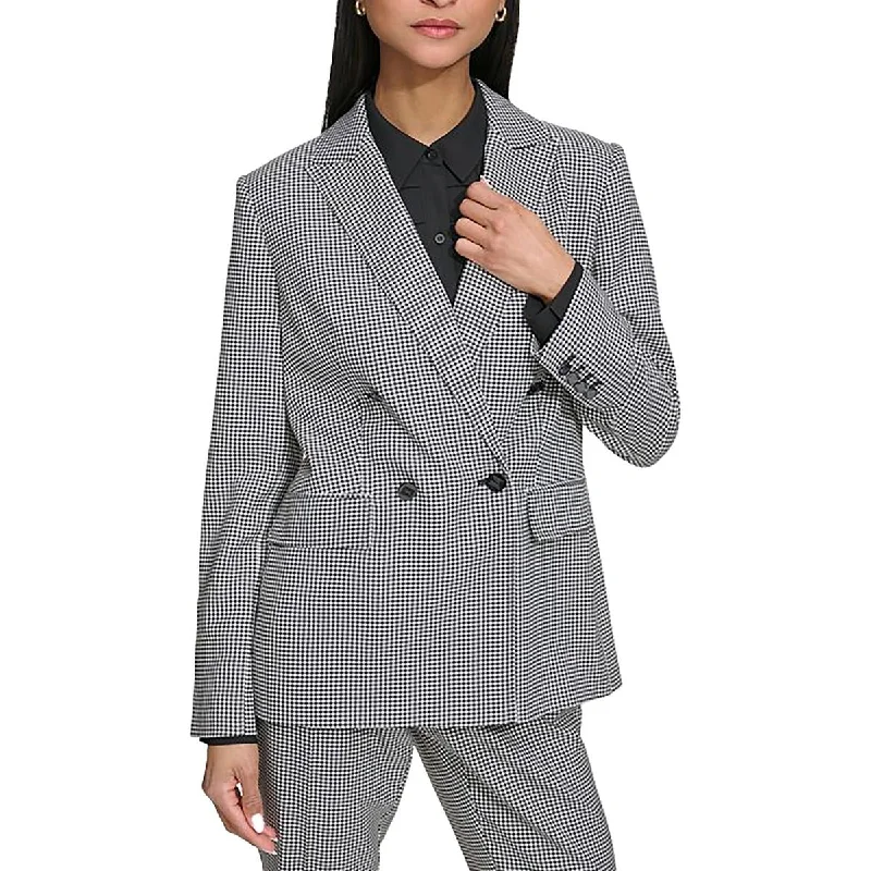 Deal Alert Womens Office Gingham Double-Breasted Blazer