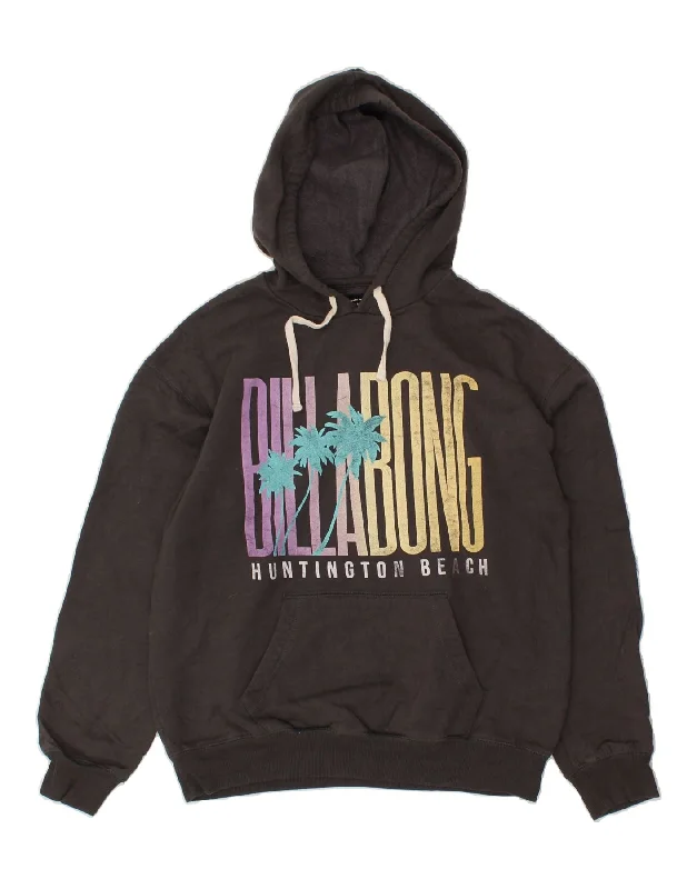 Hurry In BILLABONG Womens Graphic Hoodie Jumper UK 14 Medium Grey