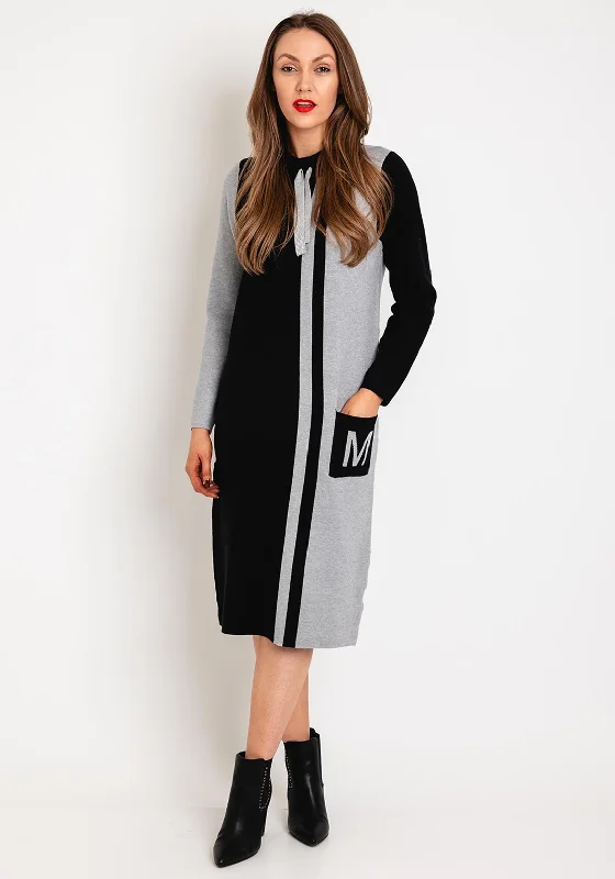 Super Sale Micha Drawstring Neckline Knit Jumper Dress, Black & Grey