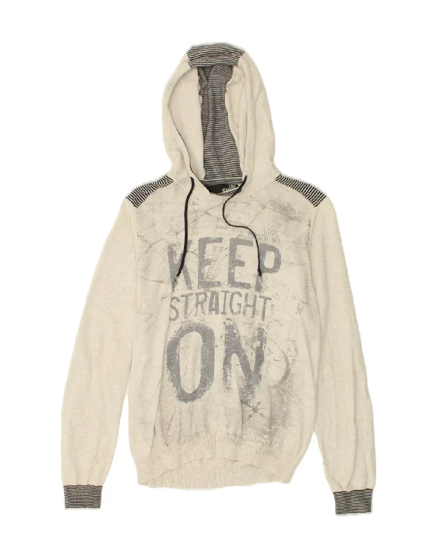 Special Buy MOSCHINO Womens Graphic Hoodie Jumper UK 10 Small Grey Cotton